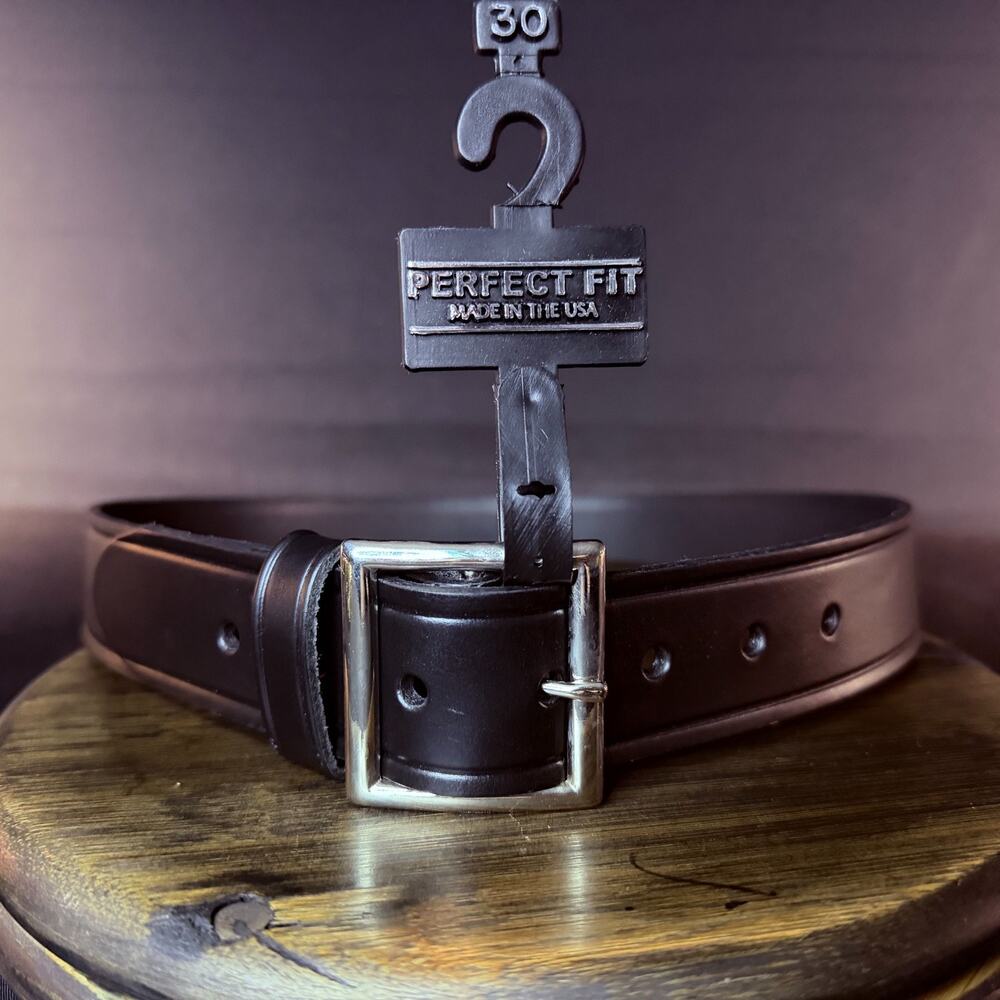 Perfect Fit Everyday Leather Belt Size 30" Black Plain Leather Chrome USA MADE